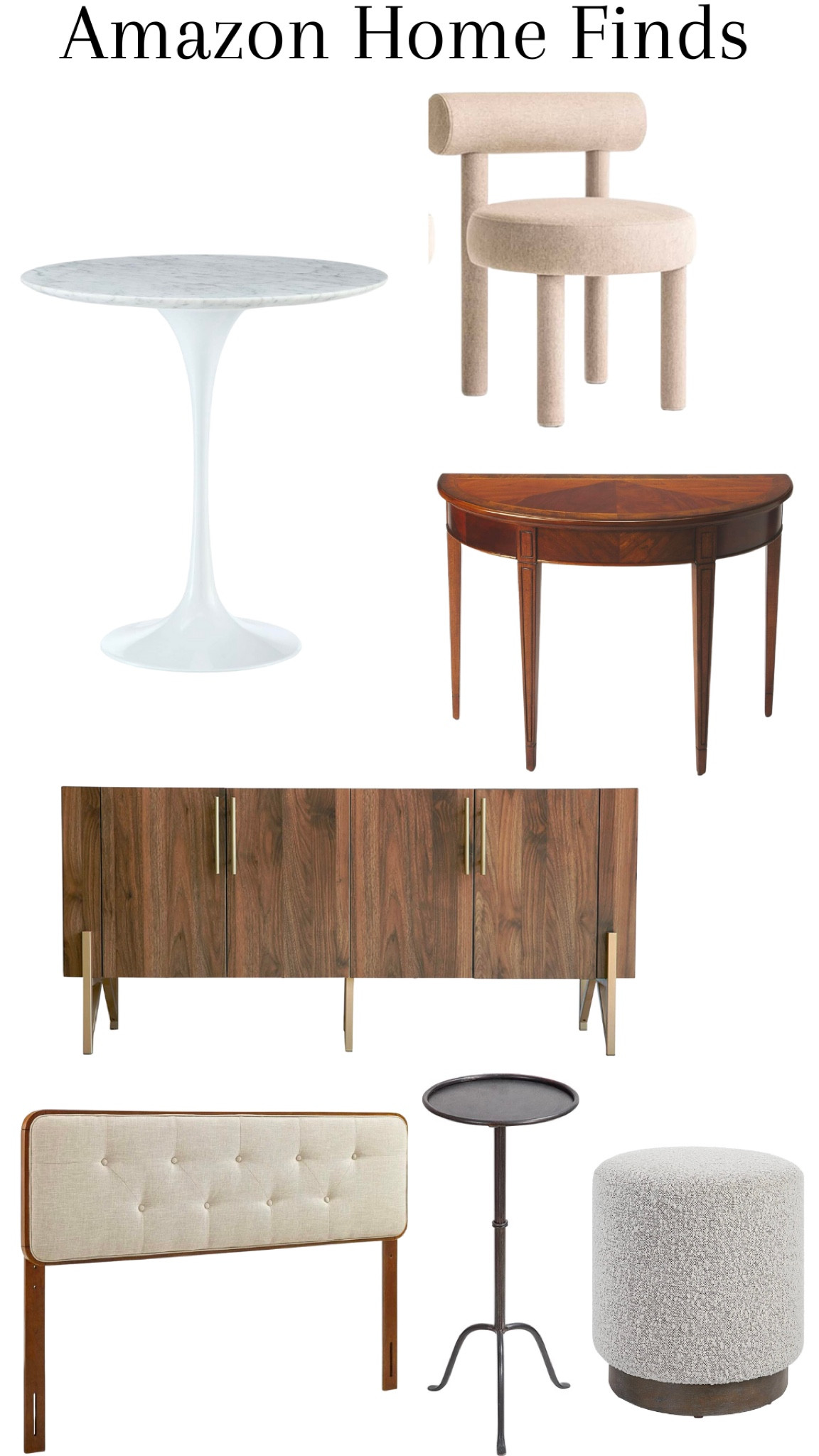 Amazon furniture- marble tulip dining table, wood credenza, wood antique table, Sherpa accent chair, side table, cocktail table, upholstered headboard 

#LTKhome #LTKstyletip #LTKCyberweek