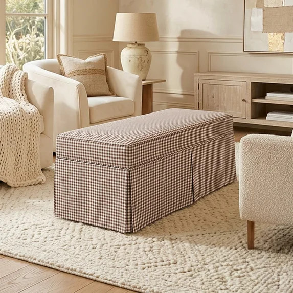 My Texas House Clementine Skirted Upholstered Bench with Gingham Pattern | Walmart (US)
