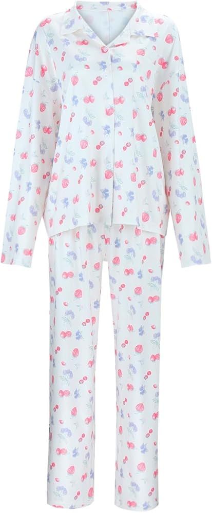 Womens Fleece Pajamas Set Cozy Warm Button Down Tops & Long Pants Loose Fit Fashion Soft Pjs Loun... | Amazon (US)