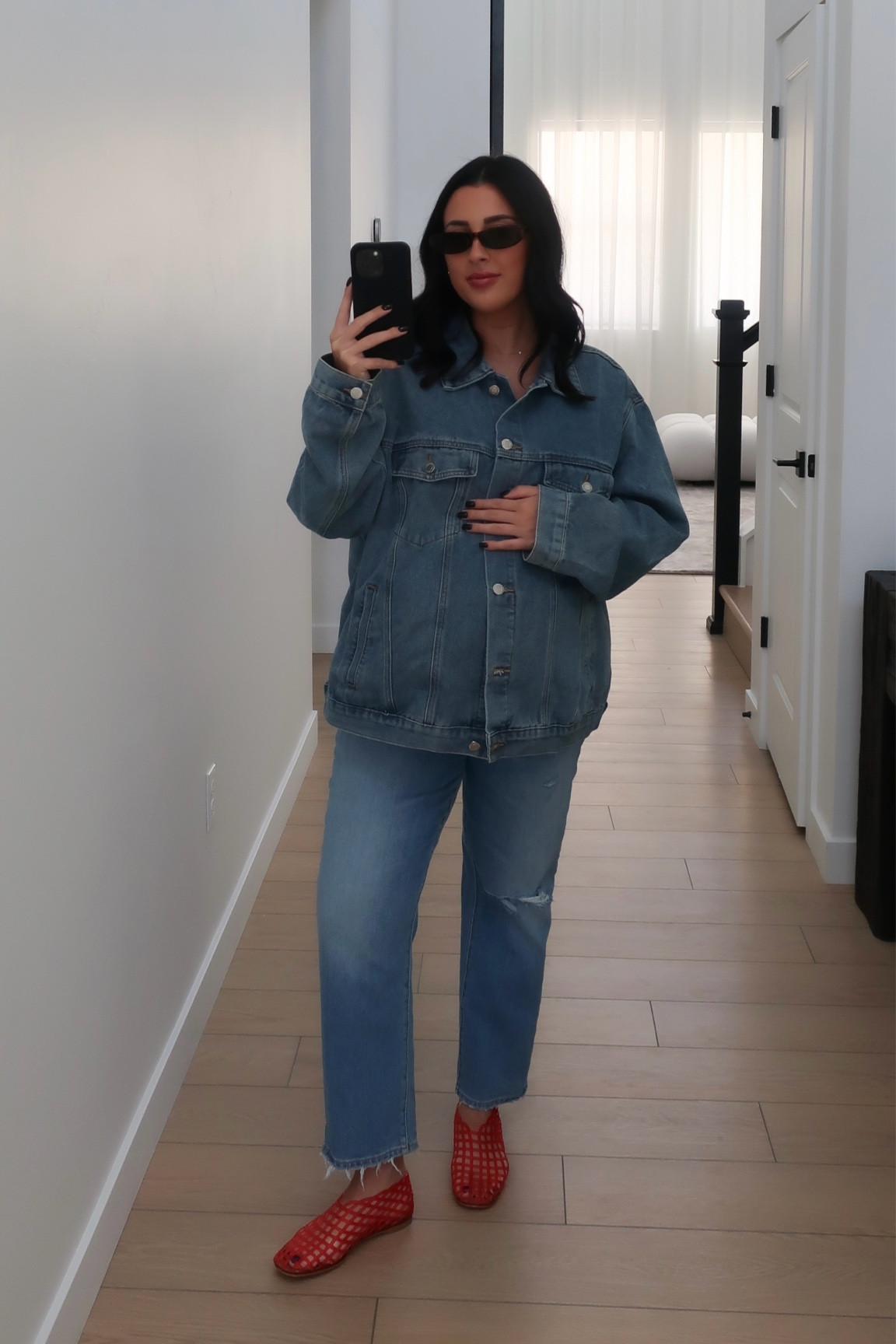 The denim jacket I took size 10 so it’s oversized with a belly! 🫶🏼🤰🏽