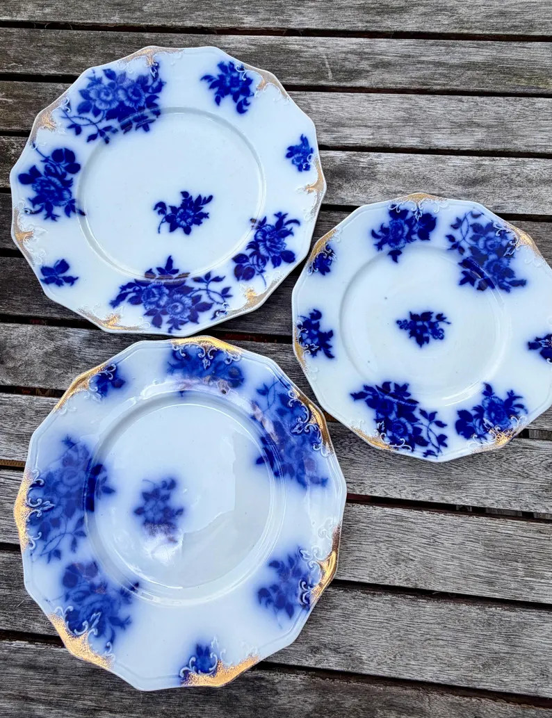 Antique W.H. Grindley Gironde Flow Blue Salad, Dessert & Dinner Plates English Ironstone Victoria... | Etsy (Global)