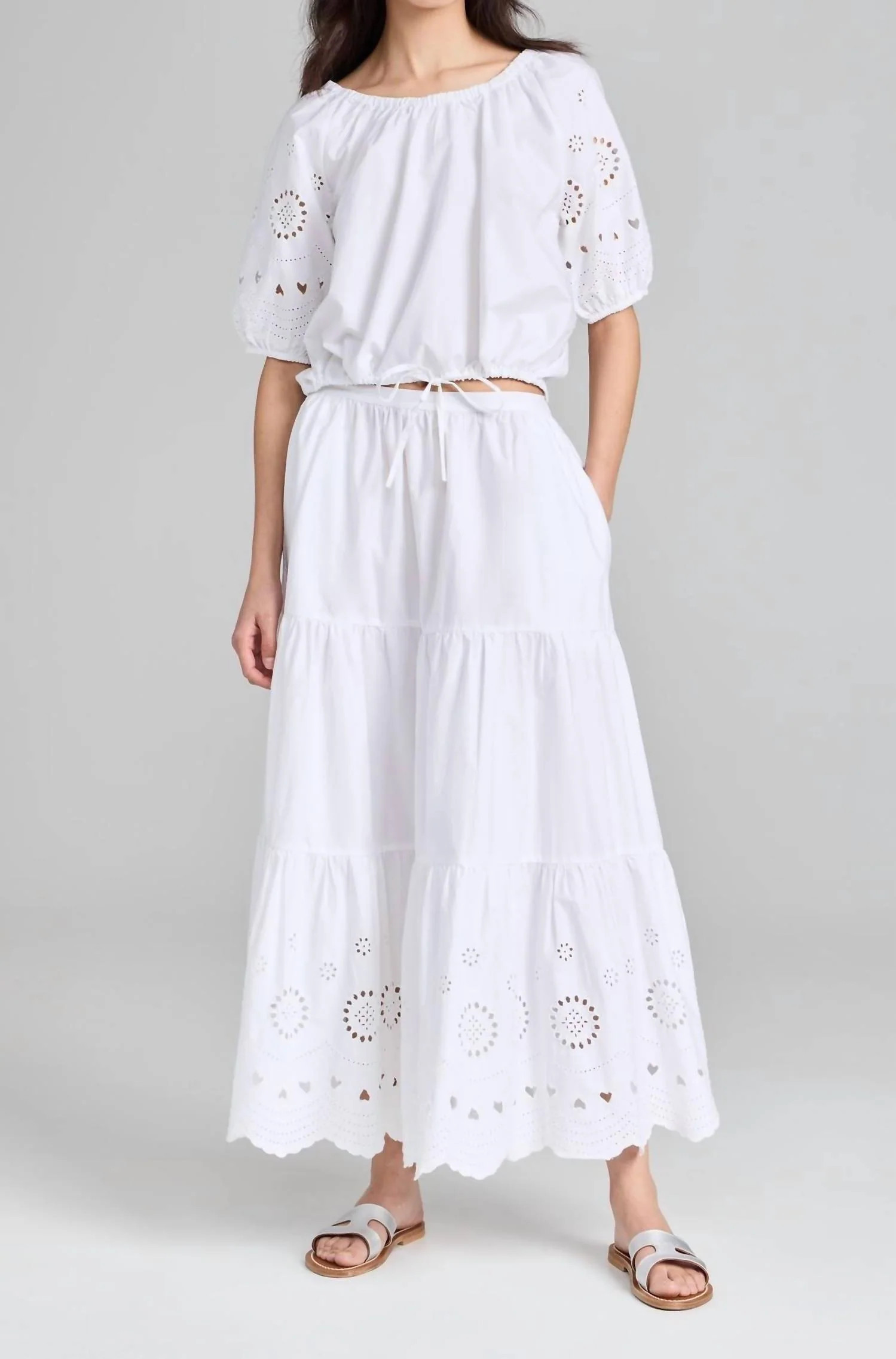 Gabrielle Eyelet Maxi Skirt In White | Shop Simon