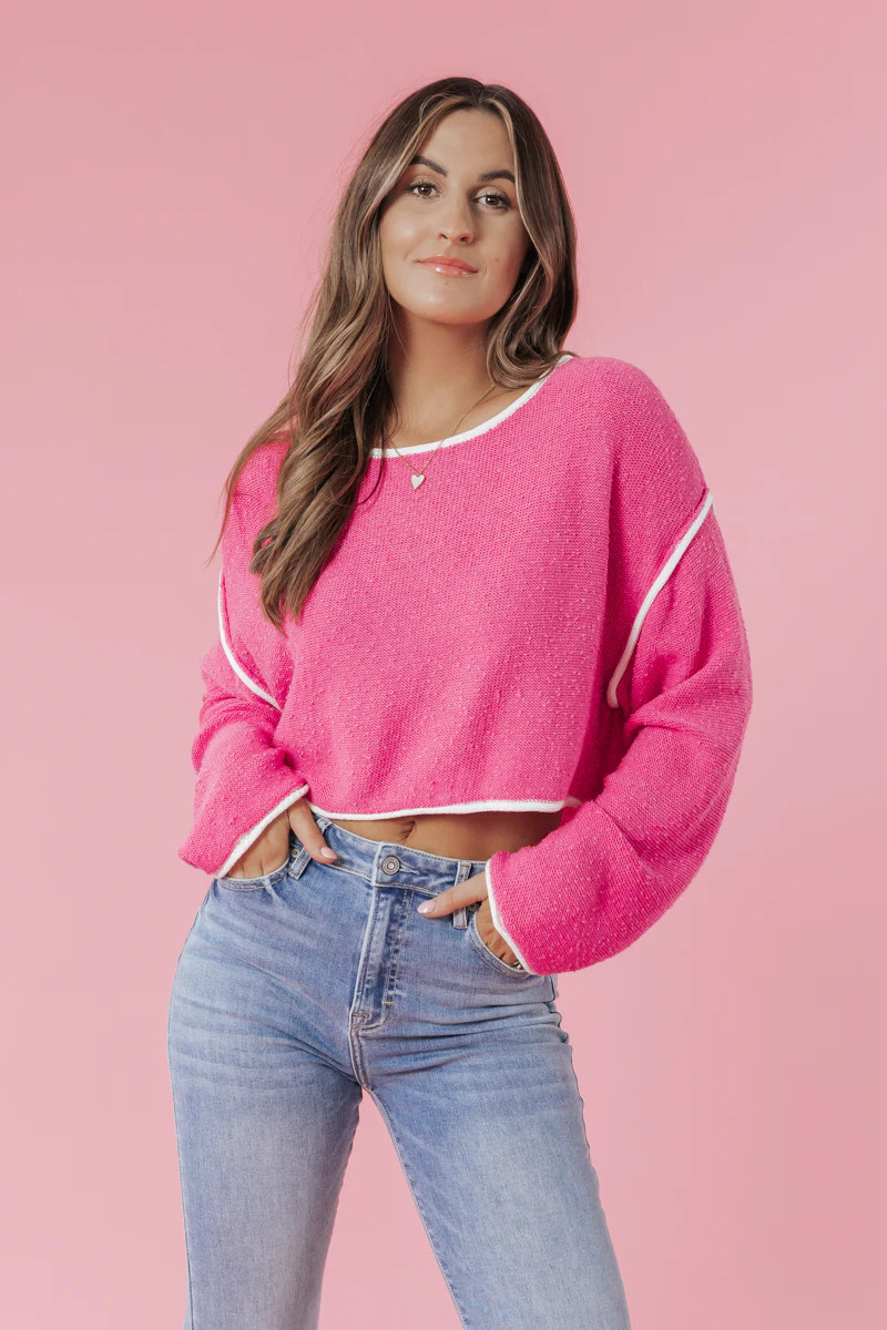 Pink Boat Neck Seam Detail Sweater | Magnolia Boutique