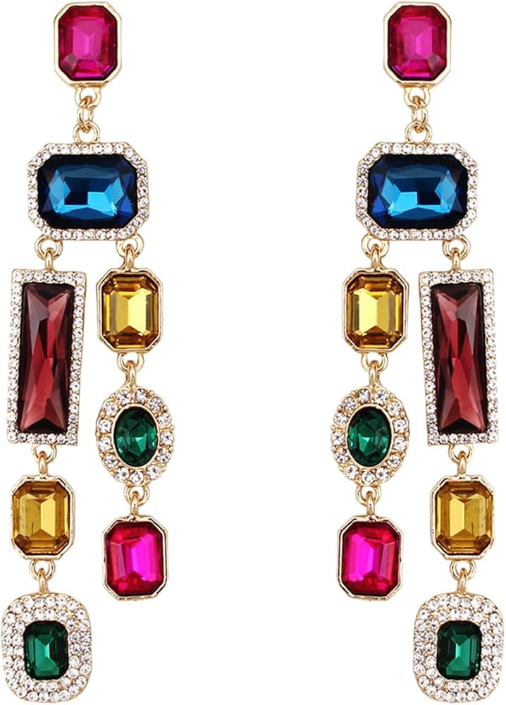 Vintage Rectangle Teardrop Chandelier Earrings, Art Deco Wedding Austrian Crystal Drop Dangle Ear... | Amazon (US)