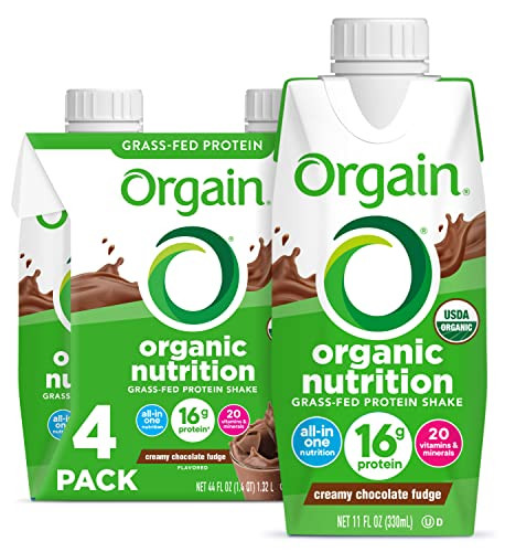 Orgain Organic Nutritional Protein Shake, Creamy Chocolate Fudge - 16g Grass Fed Whey Protein, Meal Replacement, 20 Vitamins & Minerals, Fruits & Vegetables, Gluten Free, Non-GMO, 11 Fl Oz (4 Pack) | Amazon (US)
