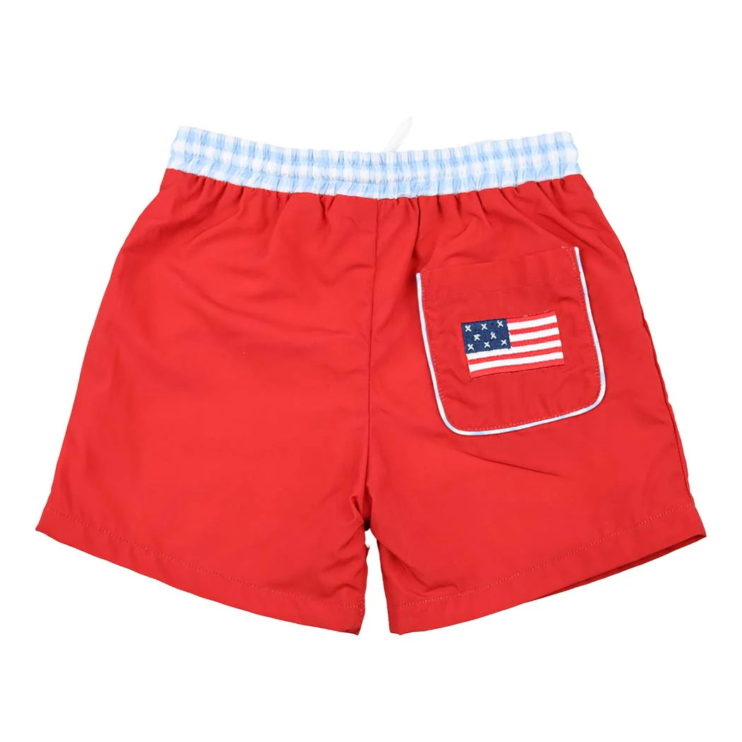 Boys Patriotic Flag Swim Trunks | The Bella Bean