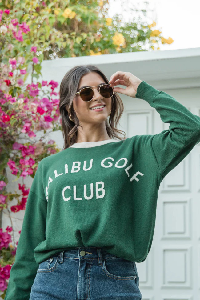 Malibu Golf Club Green Lightweight Sweater | Pink Lily