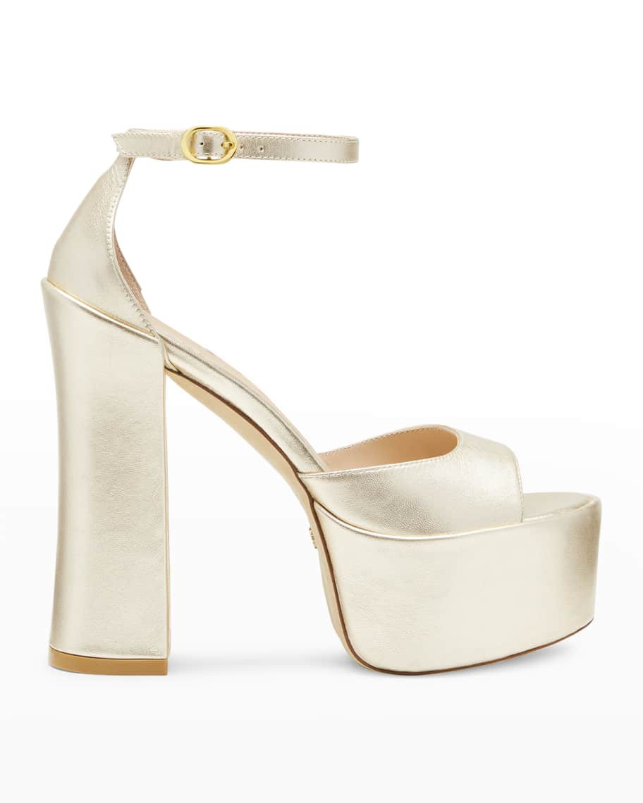 Skyhigh Metallic Ankle-Strap Platform Pumps | Neiman Marcus