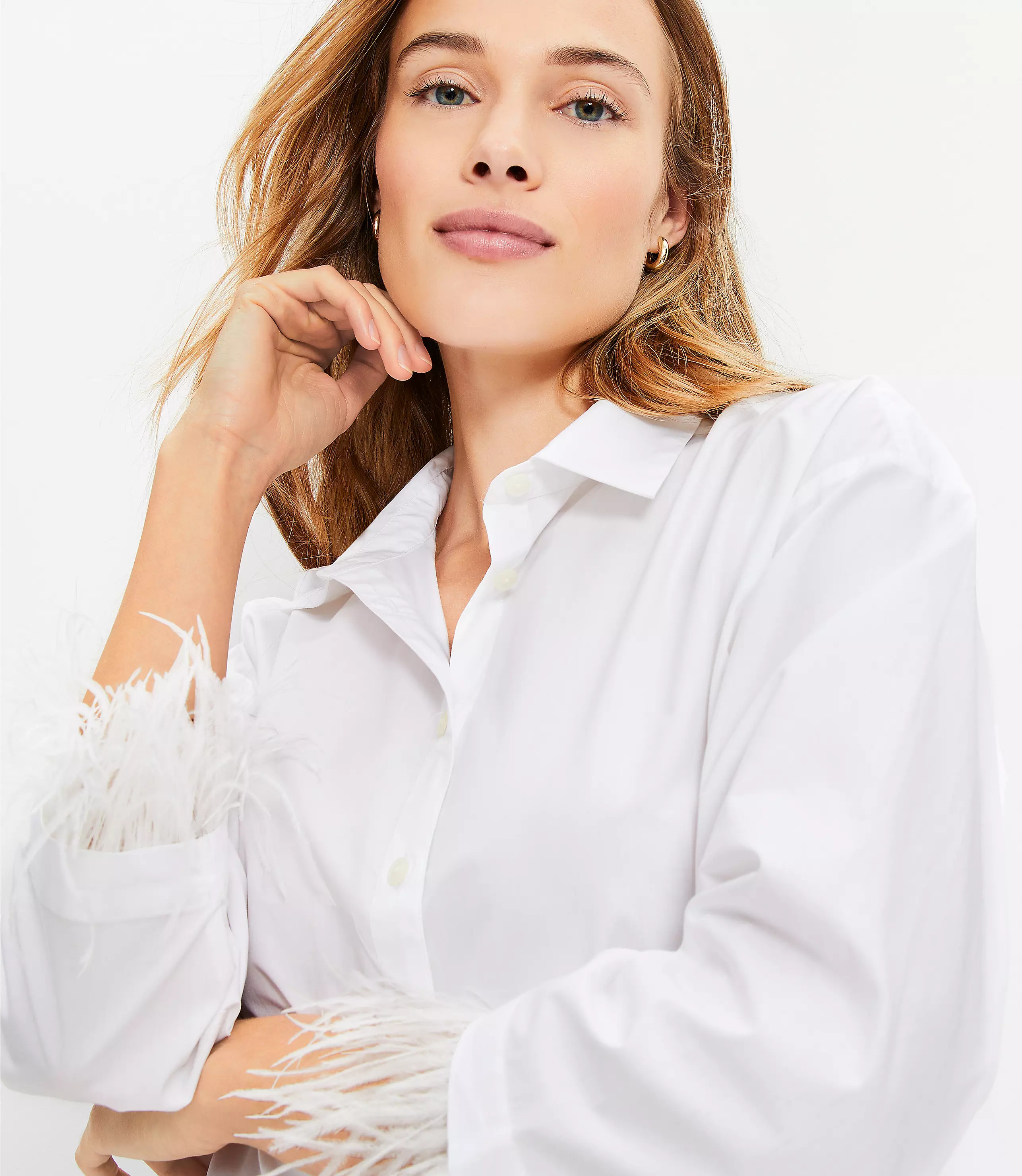 Feathered Cuff Poplin Modern Shirt | LOFT
