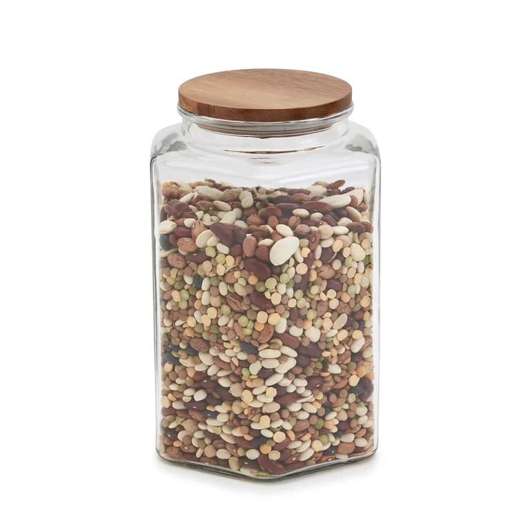 Mason Craft & More Large Glass Hexagon Design Canister with Acacia Wood Lid, Clear Mason Jar Stor... | Walmart (US)
