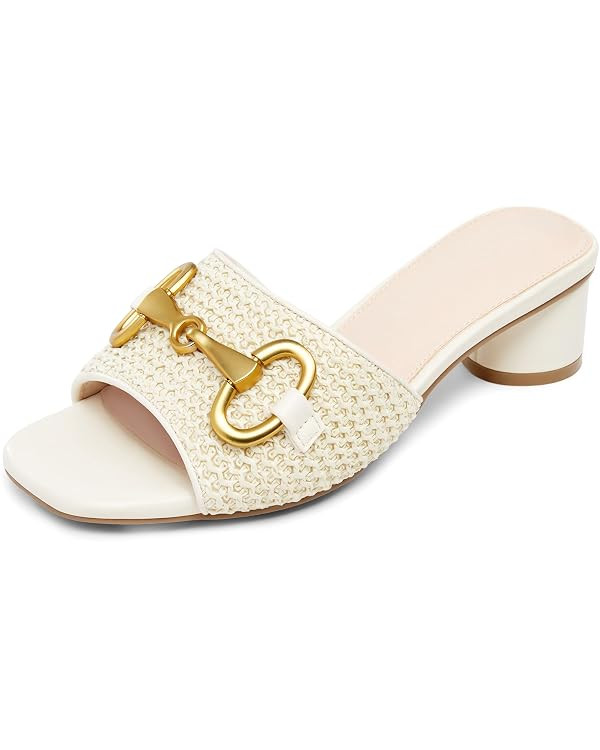 Coutgo Womens Heeled Slides Sandals Square Open Toe Slip on Comfortable Kitten Block Low Heel Met... | Amazon (US)