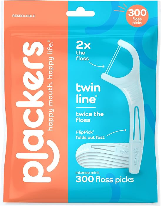 Plackers Twin Line Floss Picks, Intense Mint, 300 Count | Amazon (US)