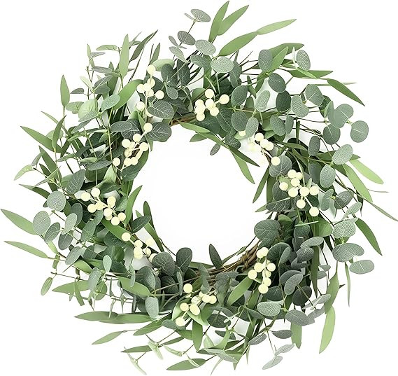 Pinkpum 20'' Eucalyptus Wreath for Front Door Porch Window Green Decor for Home Farmhouse Wall Sp... | Amazon (US)