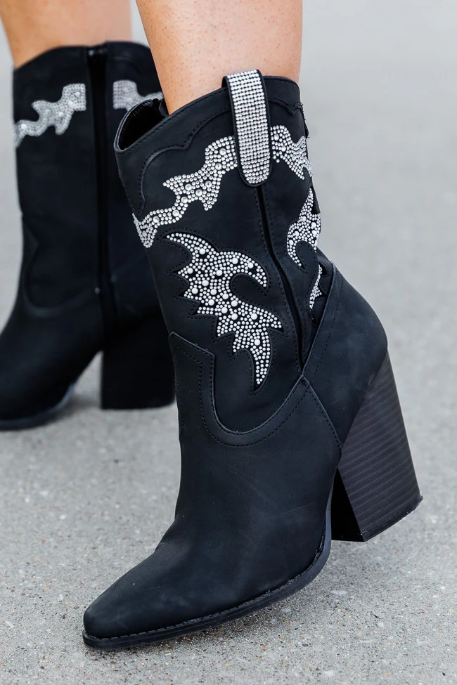 Kayla Black Rhinestone Detail Cowboy Bootie | Pink Lily