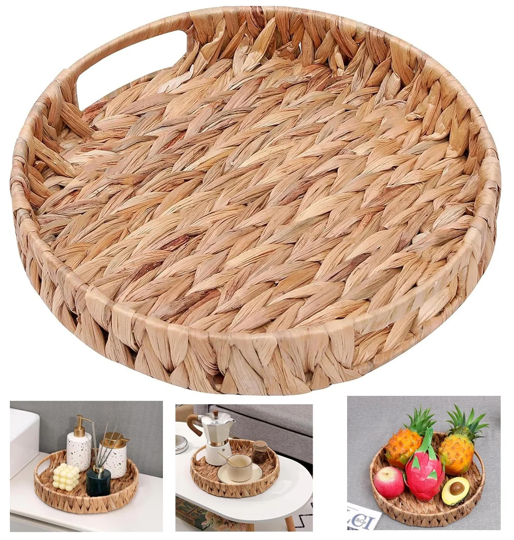 PandaTop Round Serving Trays with Handles for Breakfast, Hand Woven Tray Storage Baskets,Woven Co... | Walmart (US)