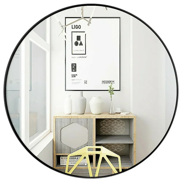 Gymax 27.5'' Modern Metal Wall-Mounted Round Mirror for Bathroom Entryway Black | Walmart (CA)