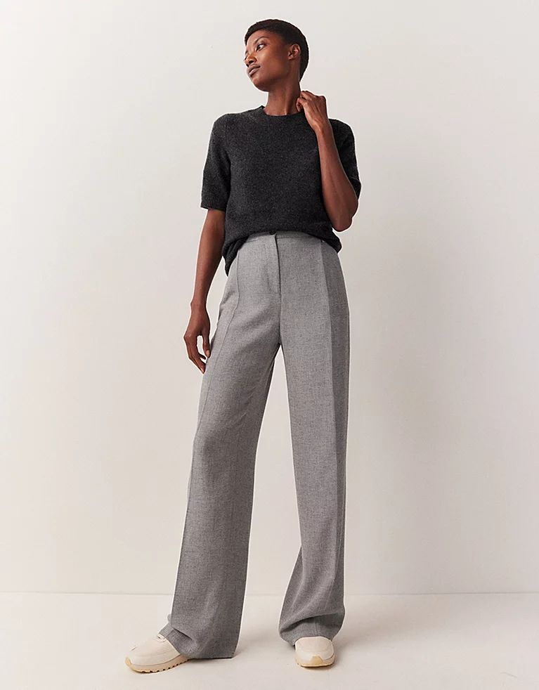 Wool Blend Pleat Front Wide Leg Trousers | The White Company (UK)