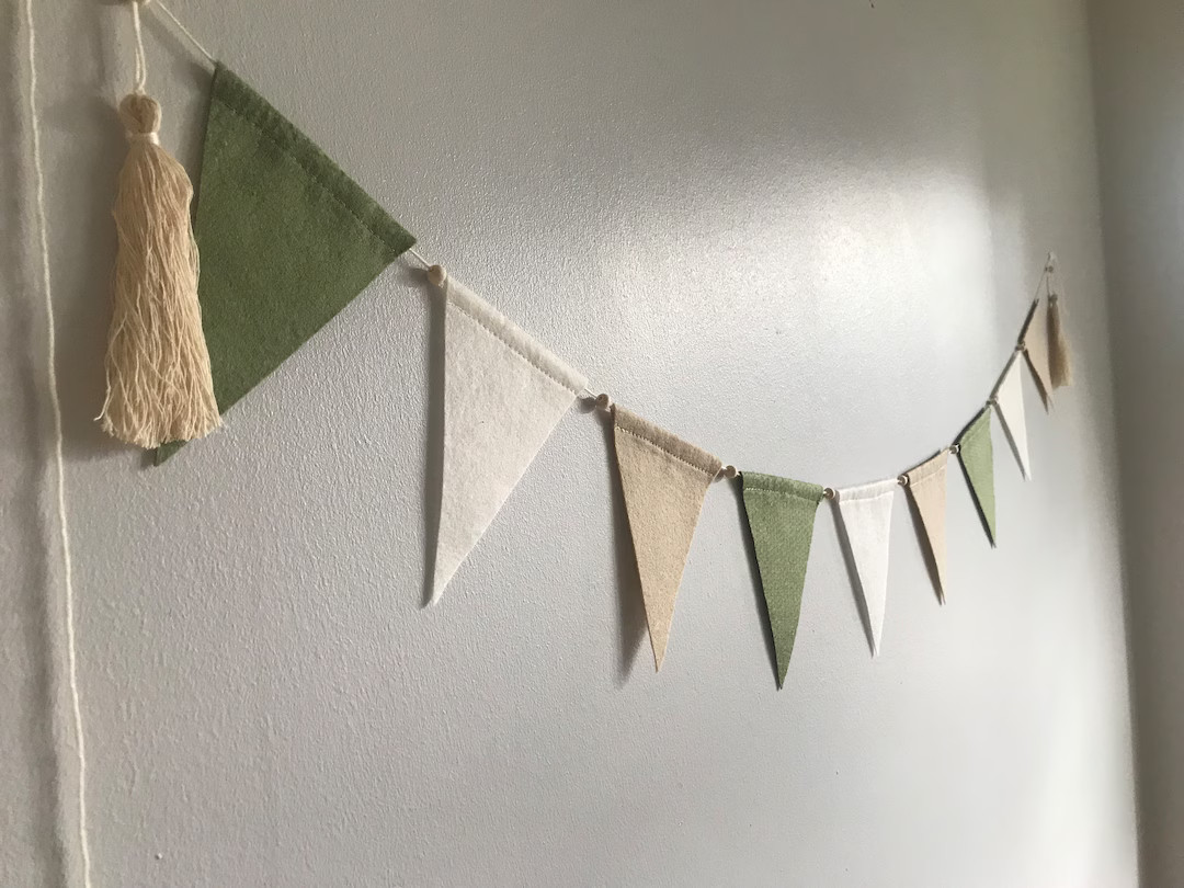 Sage Green, Beige & Natural Baby Bunting, Felt Neutral Bunting, Kids Bedroom Bunting Flags, Neutr... | Etsy (US)
