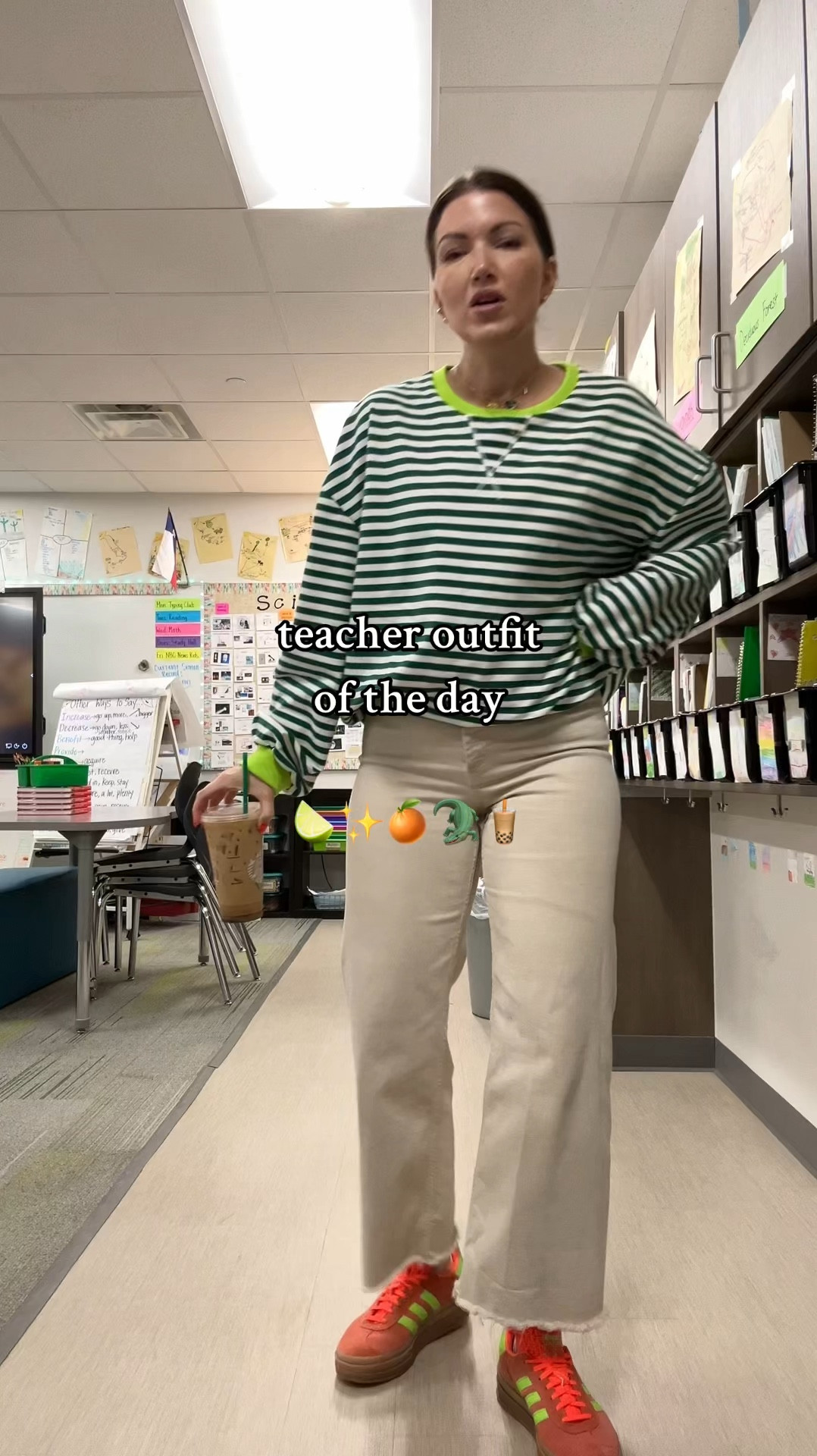 teacher outfit of the day ✨🍊🍋‍🟩🧋🐊

Pants are Zara 

#LTKVideo #LTKfindsunder50 #LTKshoecrush