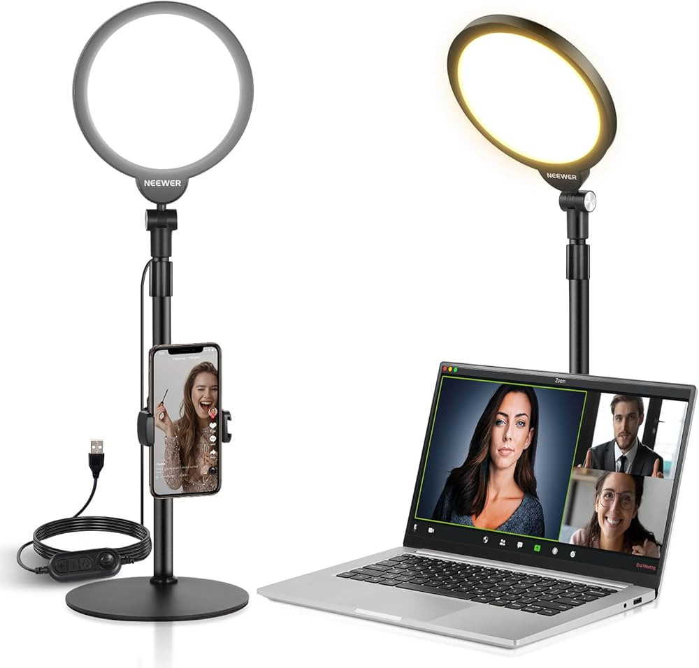 NEEWER Basics 7" Desk Ring Light for Video Recording, 10W Dimmable Full Screen Key Lighting with ... | Amazon (US)