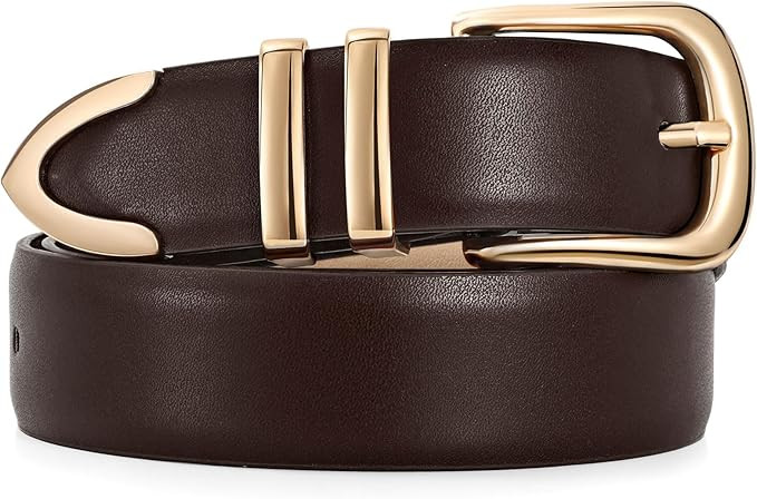 JASGOOD Women Leather Belt with Gold Buckle Ladies Fashion Faux Leather Waist Belt for Jeans Pant... | Amazon (US)