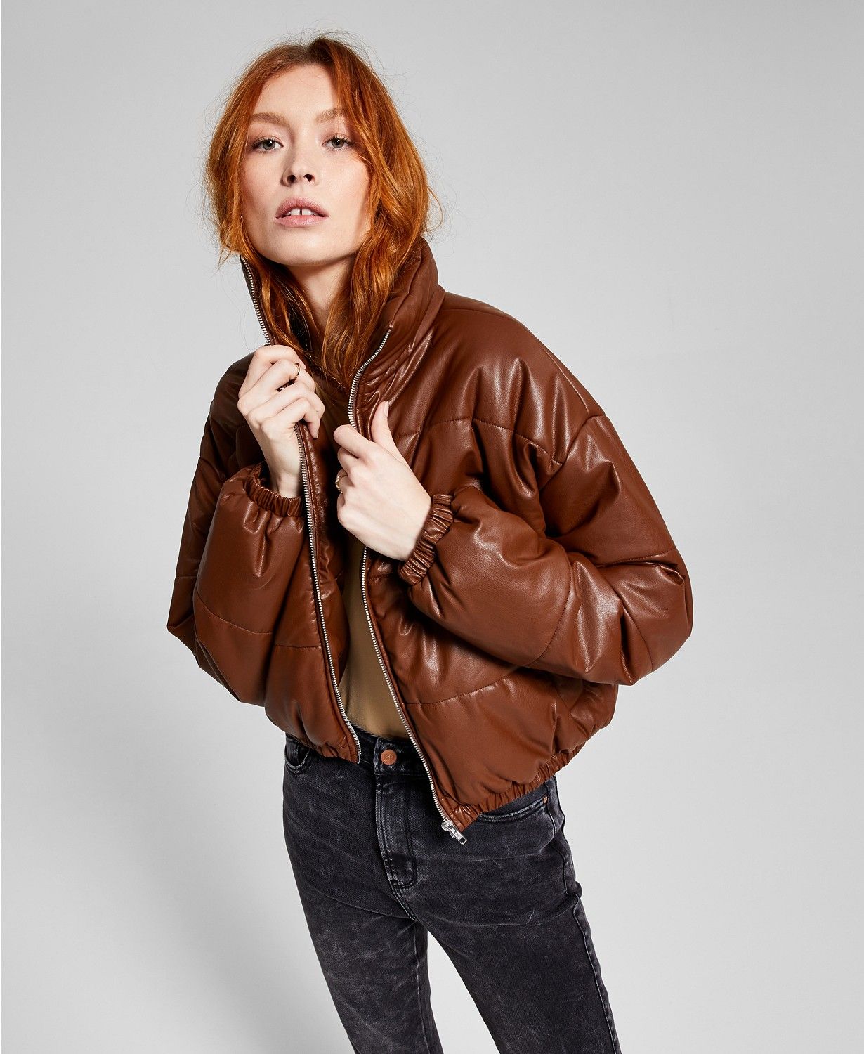 And Now This Women's Faux-Leather Puffer Jacket & Reviews - Jackets & Blazers - Women - Macy's | Macys (US)