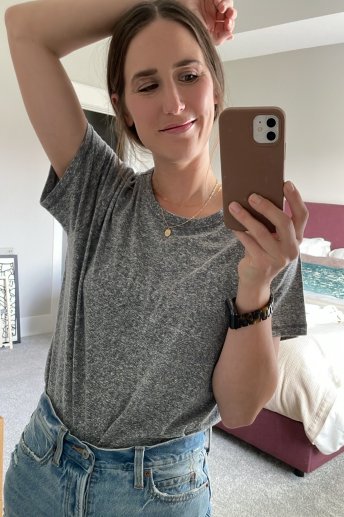 Confirmed: the $12 tee everyone is talking about is worth the hype.👍🏻 Comes in about 25 different colors. I sized up two sizes for extra room. True size would be best for a layering tee. #walmartfashion #basic #basictee #ltkunder25 #tshirt #fall #jeans 

#LTKworkwear #LTKunder50