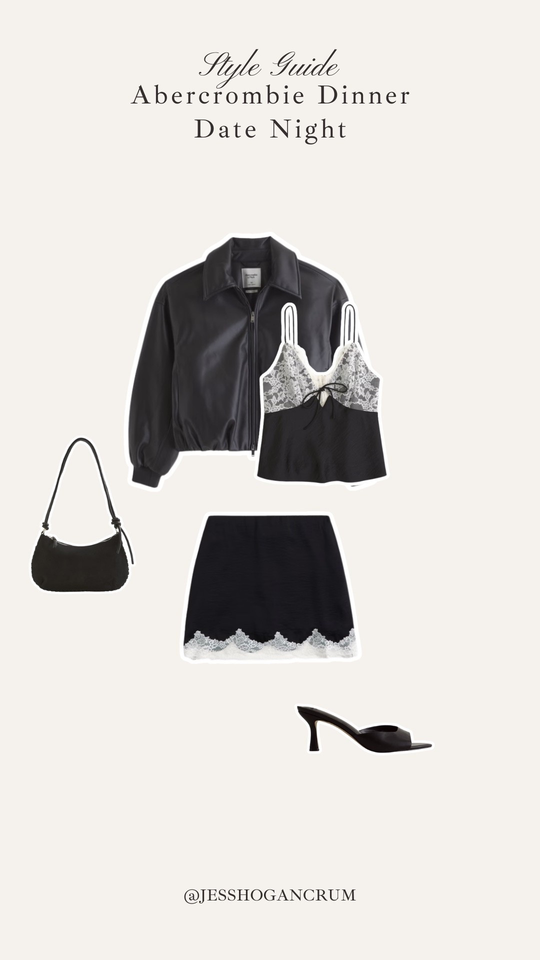 abercrombie date night fit ♥️ 

vegan leather jacket, satin skirt, lace skirt, lace tank, black bag, black heels 

#LTKootd #LTKgrwm