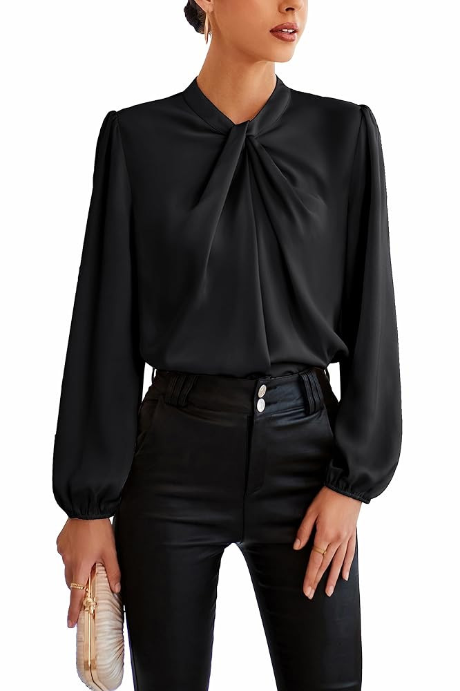 GRACE KARIN Women's Long Sleeve Shirts Mock Neck Casual Silk Satin Blouse Tops for Business Offic... | Amazon (US)