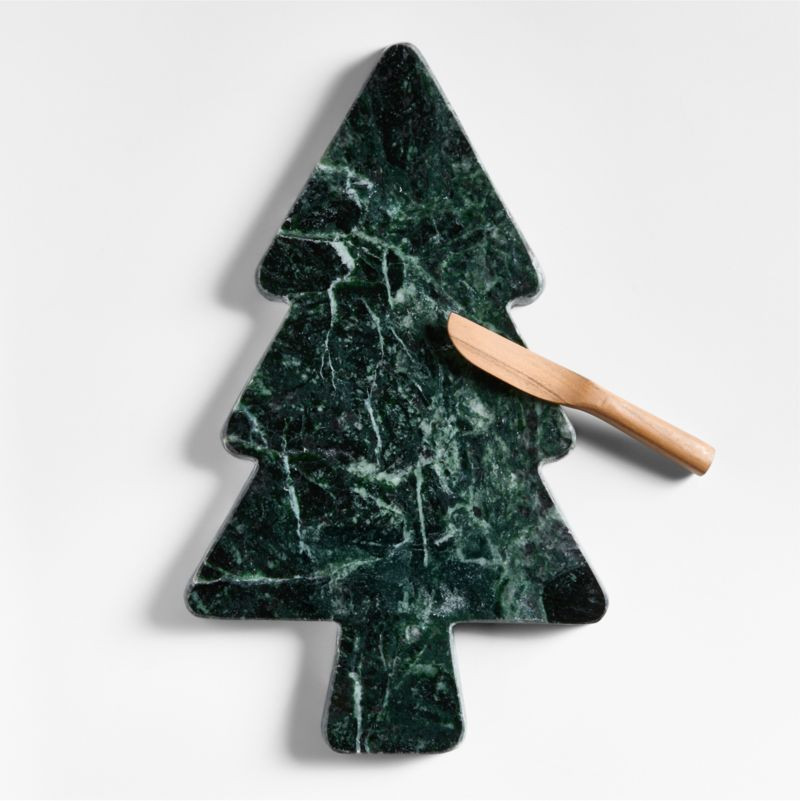 Green Marble Christmas Tree Serveboard with Spreader Set + Reviews | Crate & Barrel | Crate & Barrel