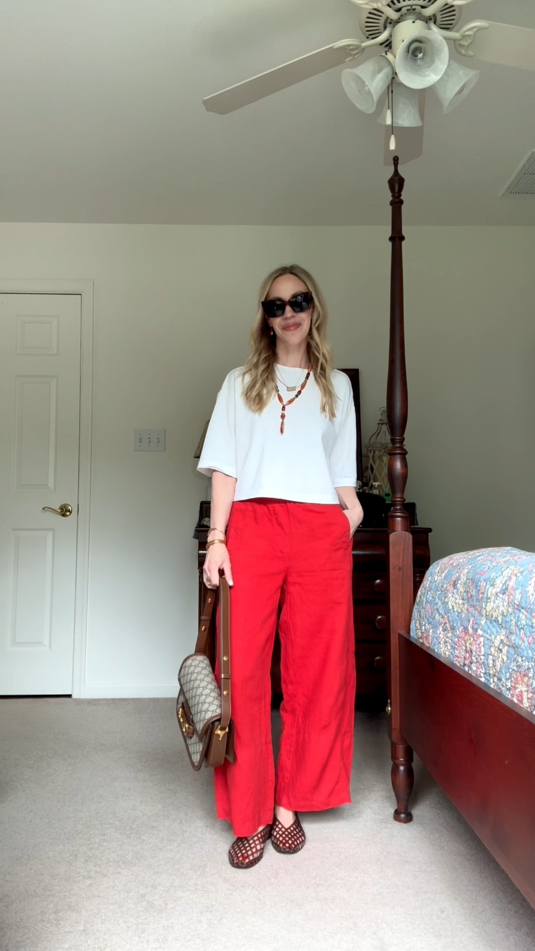 Casual summer outfit, linen pants, tomato red, cropped tee, Amazon jelly shoes, vacation look

#LTKSeasonal #LTKSaleAlert #LTKTravel