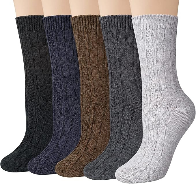 Loritta 5 Pairs Womens Wool Socks Thick Knit Vintage Winter Warm Cozy Crew Socks Gifts | Amazon (US)