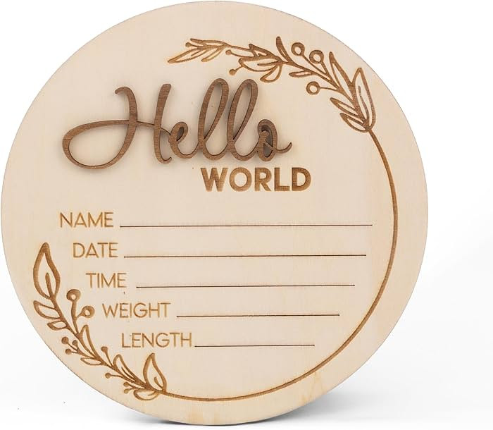 Hello World Wooden Baby Birth Announcement Sign – Custom Baby Name Plaque with Leaf Design – ... | Amazon (US)