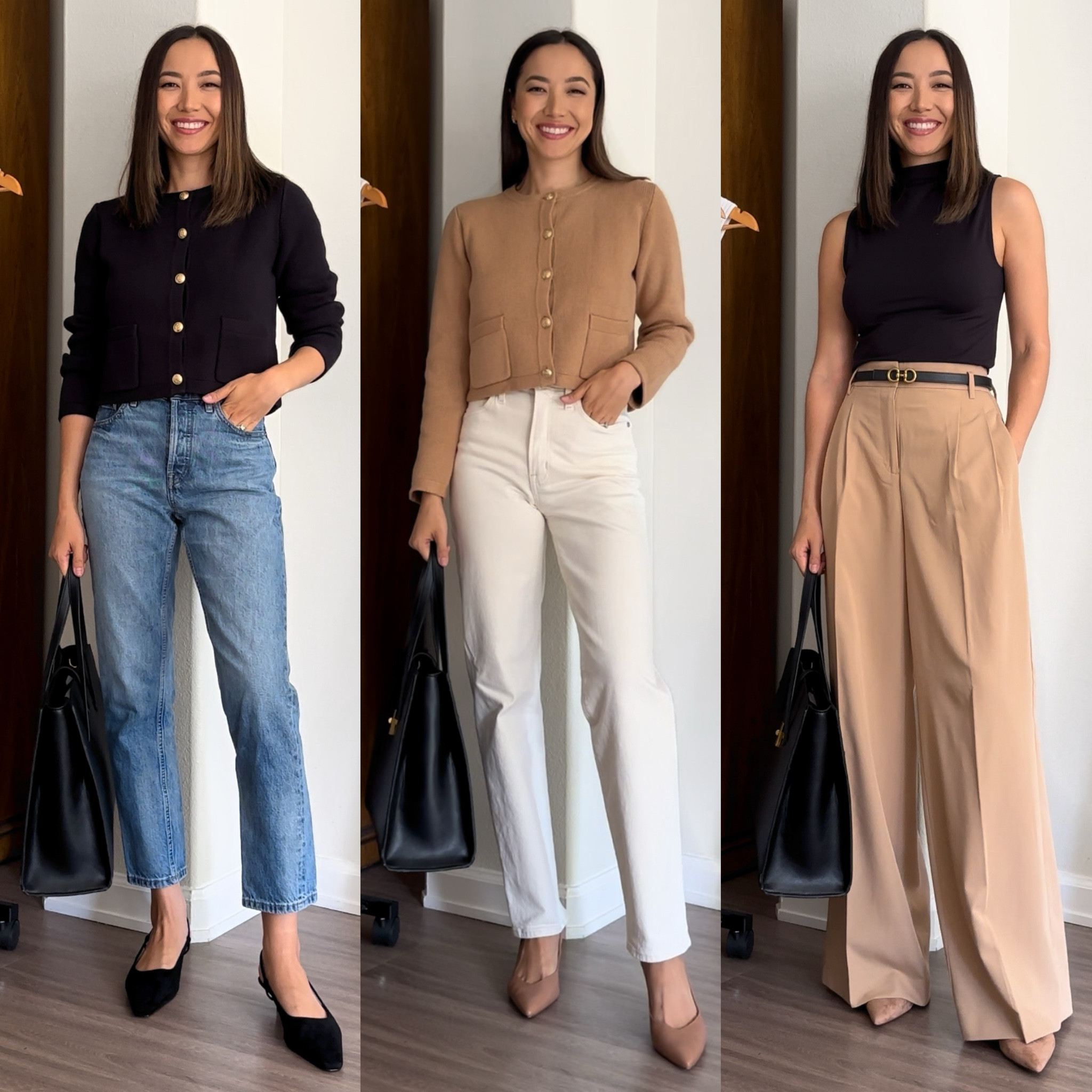 Neural workwear for the week! 

Blue Jeans 24 shortest inseam Everlane I sized down one
White jeans 23 standard Madwell I sized down two 

Business casual / smart casual / office outfits / classic outfits style 

#LTKstyletip #LTKworkwear