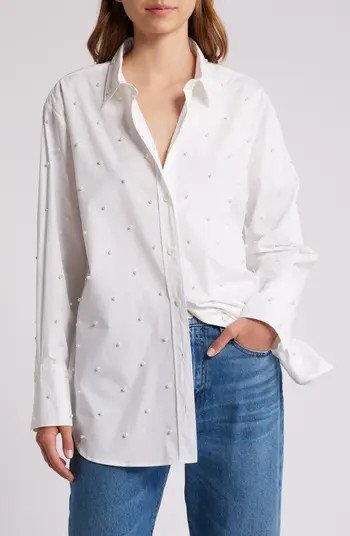 FRAME The Oversize Pearly Stud Organic Cotton Button-Up Shirt | Nordstrom | Nordstrom