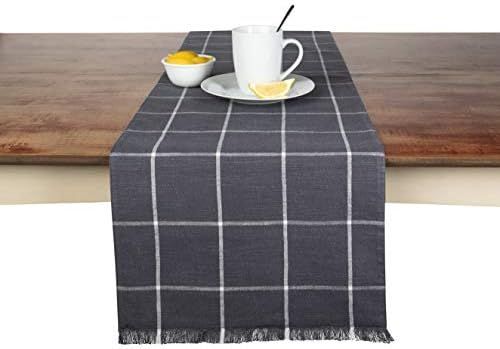 Sticky Toffee Yarn Dyed Farmhouse Plaid Table Runner, 14 in x 72 in, Gray | Amazon (US)