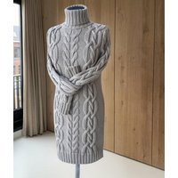 Merino Cable Knit Turtleneck Sweater Dress - Cozy Handmade Amazing Fall Winter Women | Etsy (US)