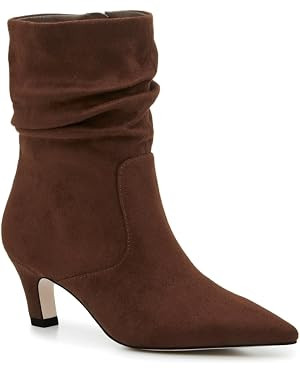 Coutgo Women's Slouchy Ankle Boots Low Kitten Heel Pointed Toe Booties Side Zipper Fall Shoes | Amazon (US)