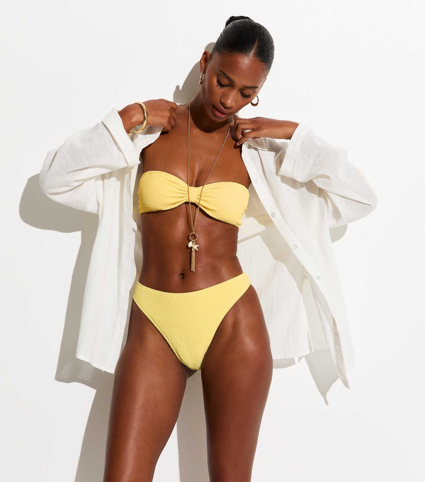 Light Yellow Crinkle Bandeau Bikini Top | New Look | New Look (UK)
