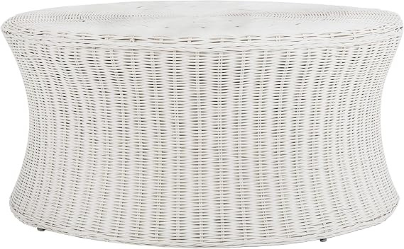 SAFAVIEH Home Collection Ruxton White Rattan Round Coffee Table Ottoman | Amazon (US)