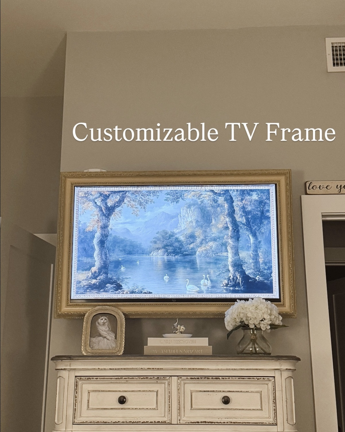 Obsessed with this custom gold TV frame from Etsy - instantly makes the TV look like wall art 🤍✨ 

Linking the frame + my neutral decor pieces: faux hydrangeas, gold ring holder, coffee table books, and my favorite gold picture frames. 
Chic, simple, elevated home styling.

#LTKGiftGuide #LTKHoliday #LTKHome