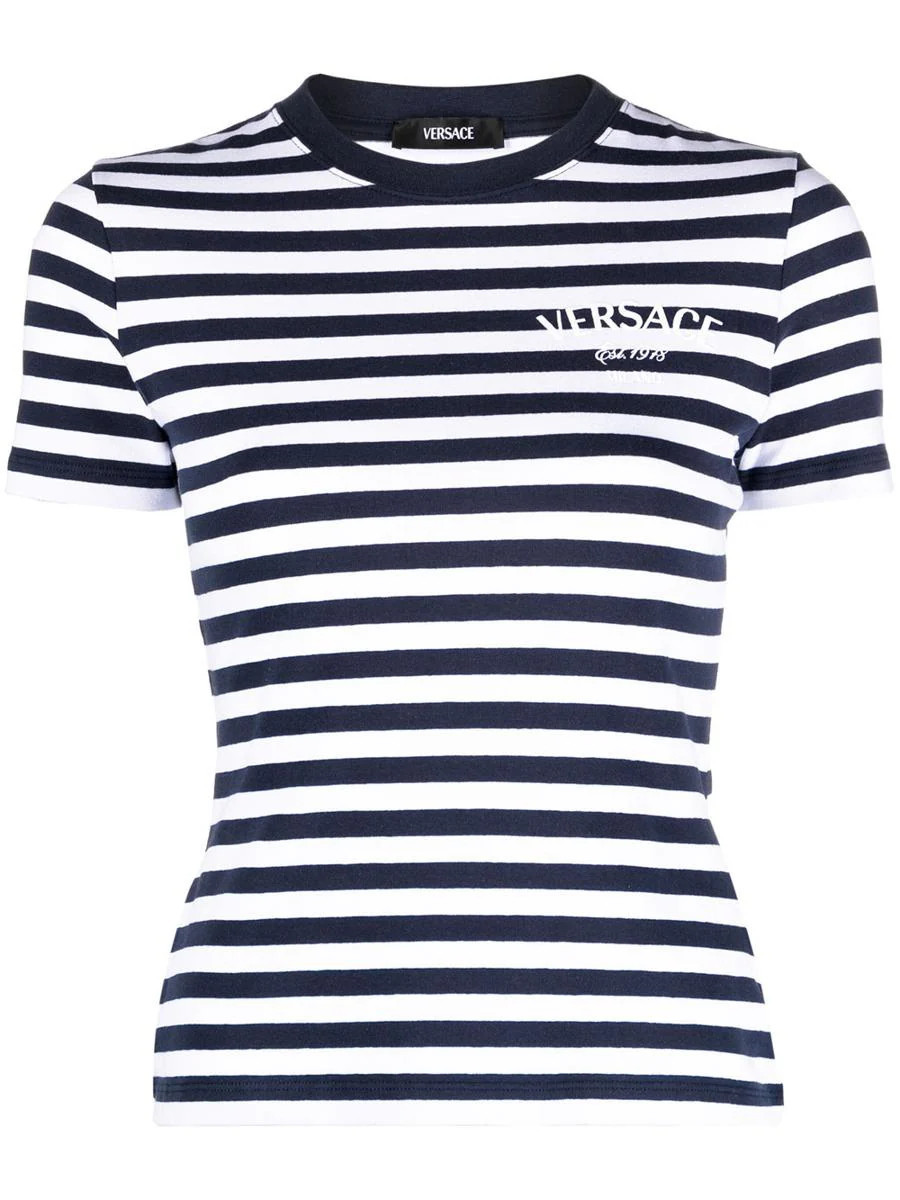 Versace VERSACE STRIPED T-SHIRT WITH EMBROIDERY | Baltini