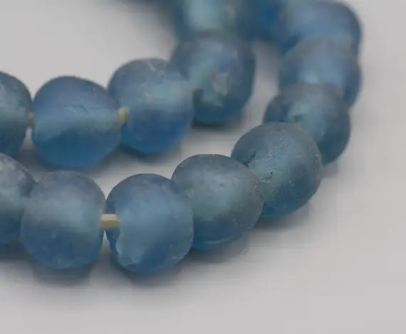 African Recycled Glass Beads 14mm Denim Blue Round Beads - Boho Sea Glass Jewelry Making Supplies SK | Etsy (US)