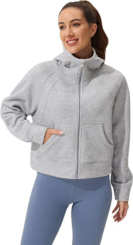 Women's Hoodie Full-Zip Long-Sleeve Sweatshirt fleece lined cropped zip up hoodie Workout Casual ... | Amazon (US)