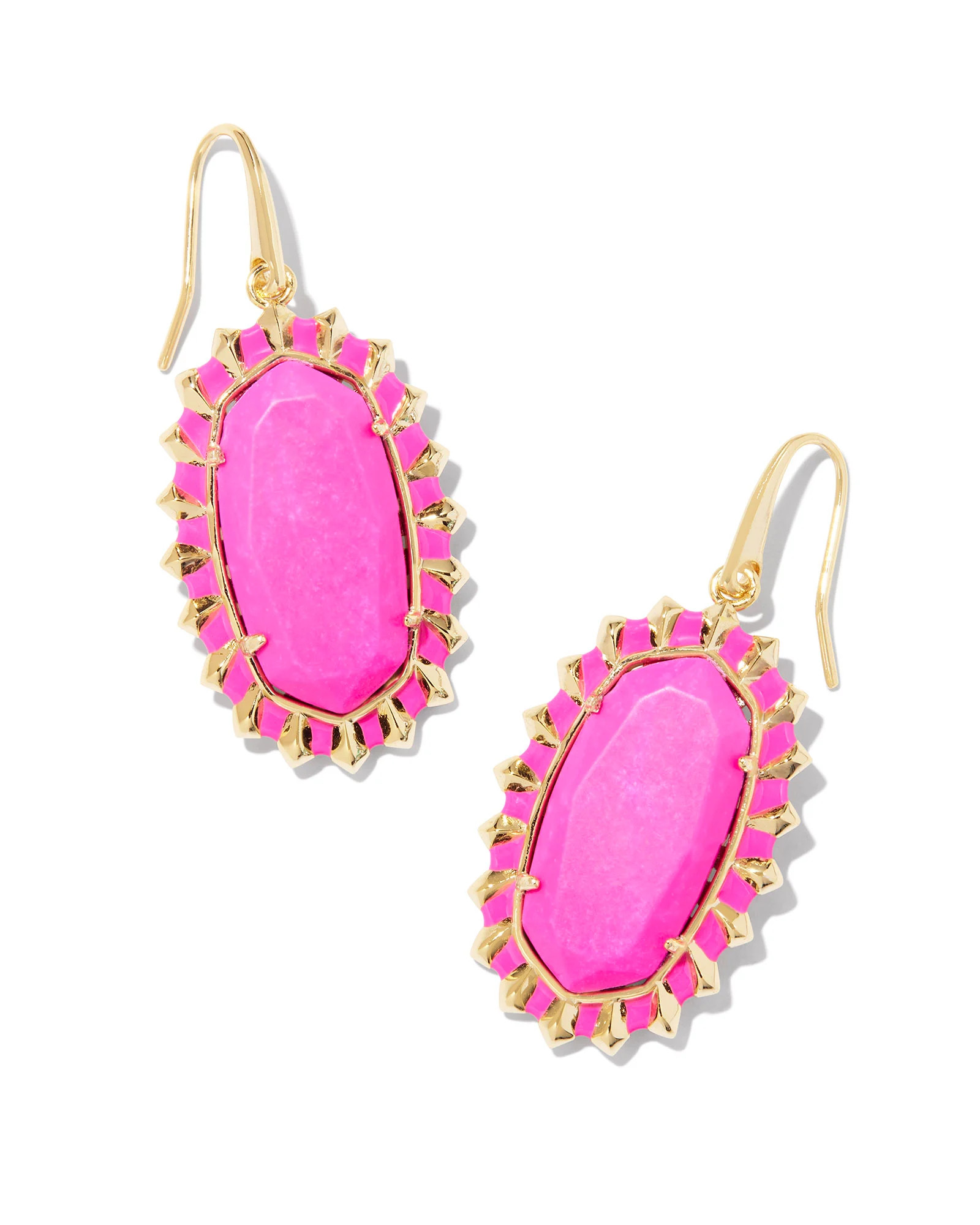 Dani Gold Color Burst Frame Drop Earrings in Neon Pink Magnesite | Kendra Scott