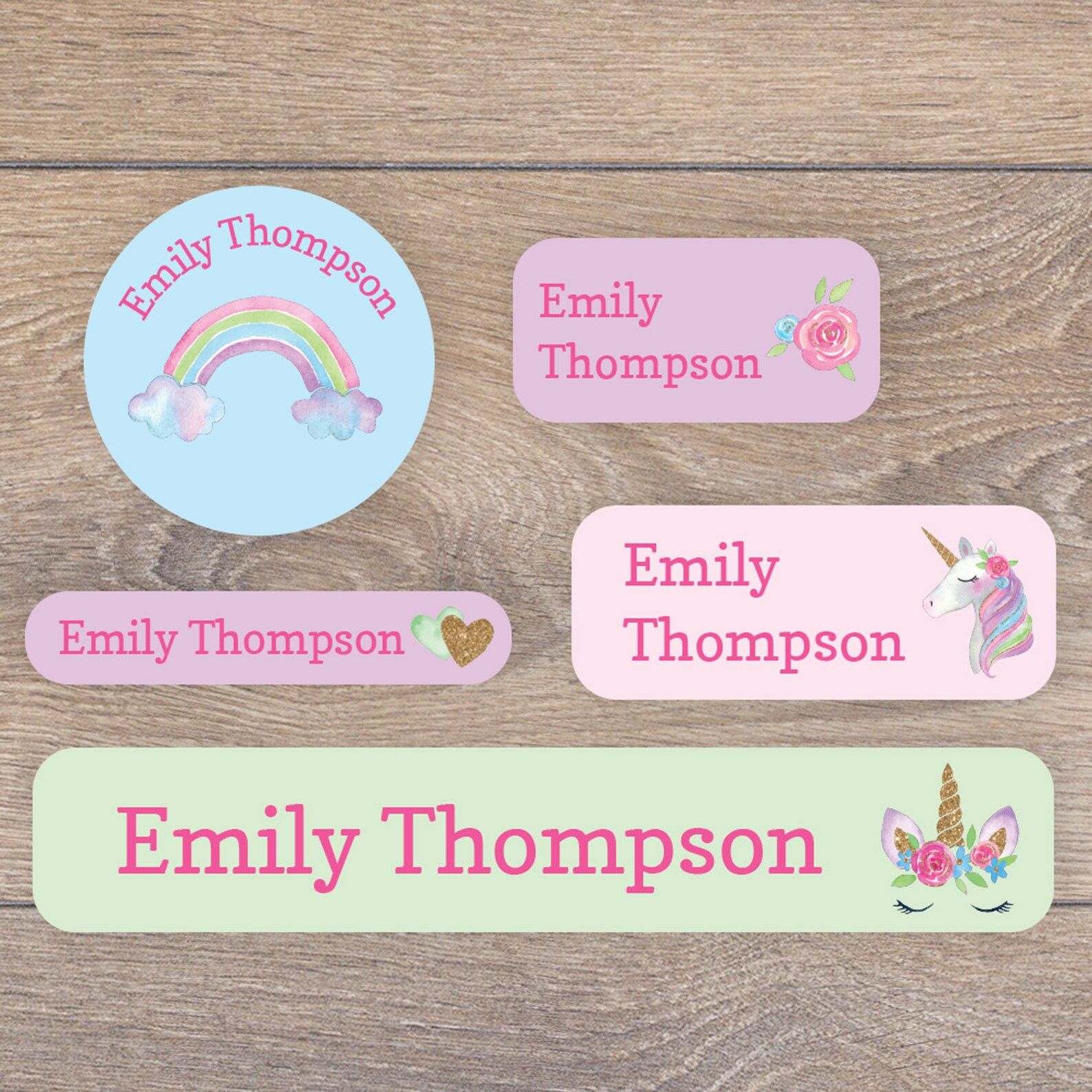 Personalised unicorns and rainbows name labels School name | Etsy | Etsy (US)