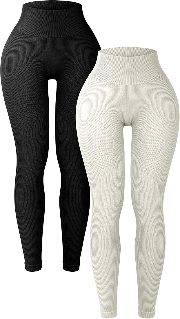 SUNCLOVE 2 Pack Leggings for Women Ribbed Seamless Leggings High Waisted Tummy Control Yoga Pants... | Amazon (US)