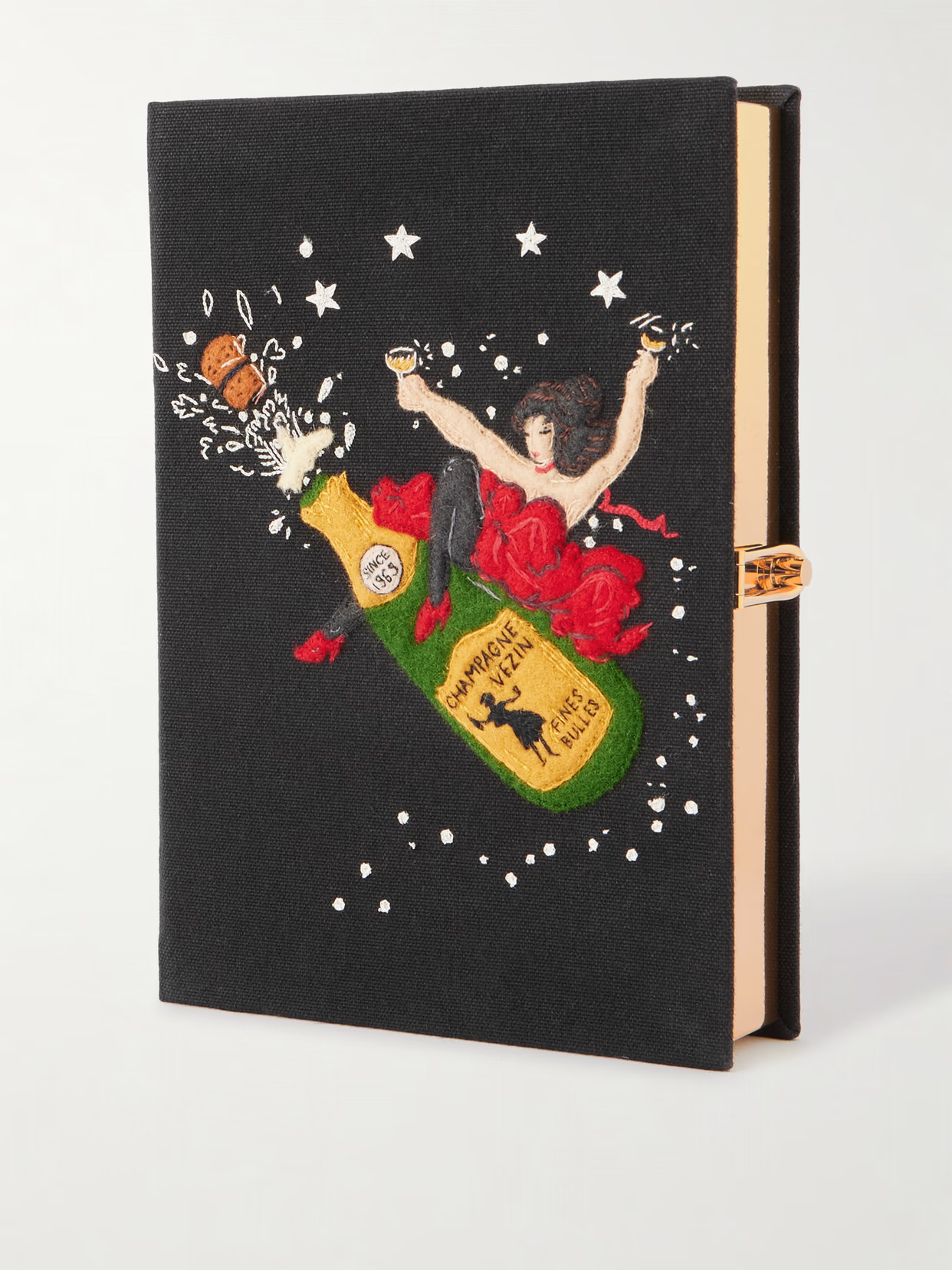 Olympia Le-Tan - Holly Jingle & Mingle Embroidered Appliquéd Canvas Clutch - Black | NET-A-PORTER (US)