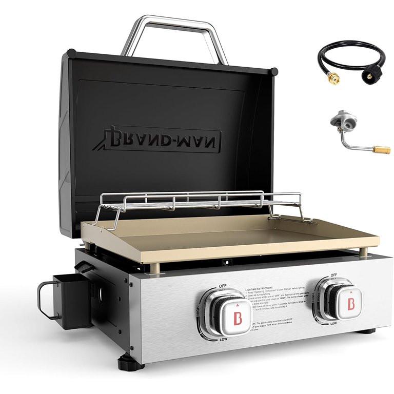 Brand-Man Portable Flat Top Grill with Heavy-Duty Cast Iron Griddle, 2-Burner Tabletop Propane Ga... | Walmart (US)