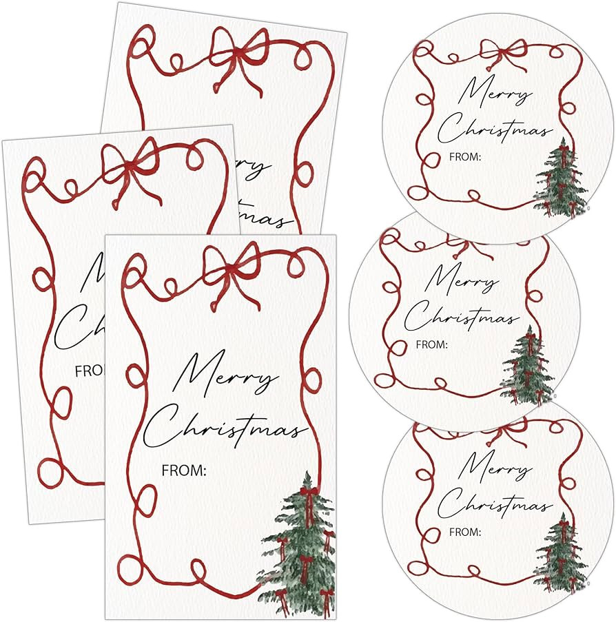 Christmas Gift Tag Stickers, Minimalist Holiday Tag for Present, 20 Round & 20 Rect Writable Self... | Amazon (US)